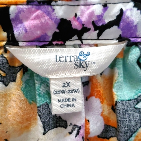 Terra & Sky Floral V-Neck Tiered Women's Dress SIZE: 2X (20W-22W) - Picture 14 of 15